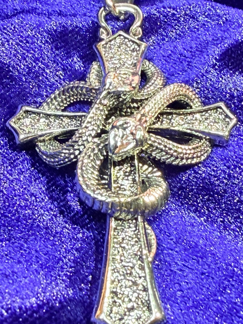 Double Snake Wrapped Cross Pendant stainless steel